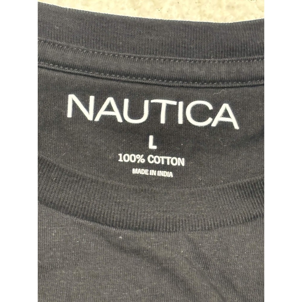 Nautica Mens T-shirt Basic Size L Black 100% Cotton Solid Embroidered Logo - Picture 3 of 6